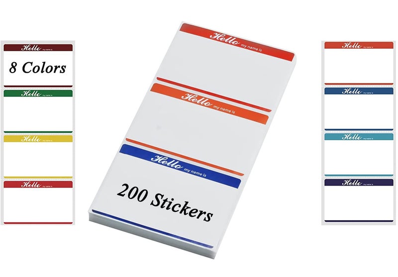 Solar-Power Sticky Name Tags Stickers Colorful Hello Border All Purpose Labels - 200 Stickers, Strong Adhesive (3.5 x 2.25 inch) - Image 1